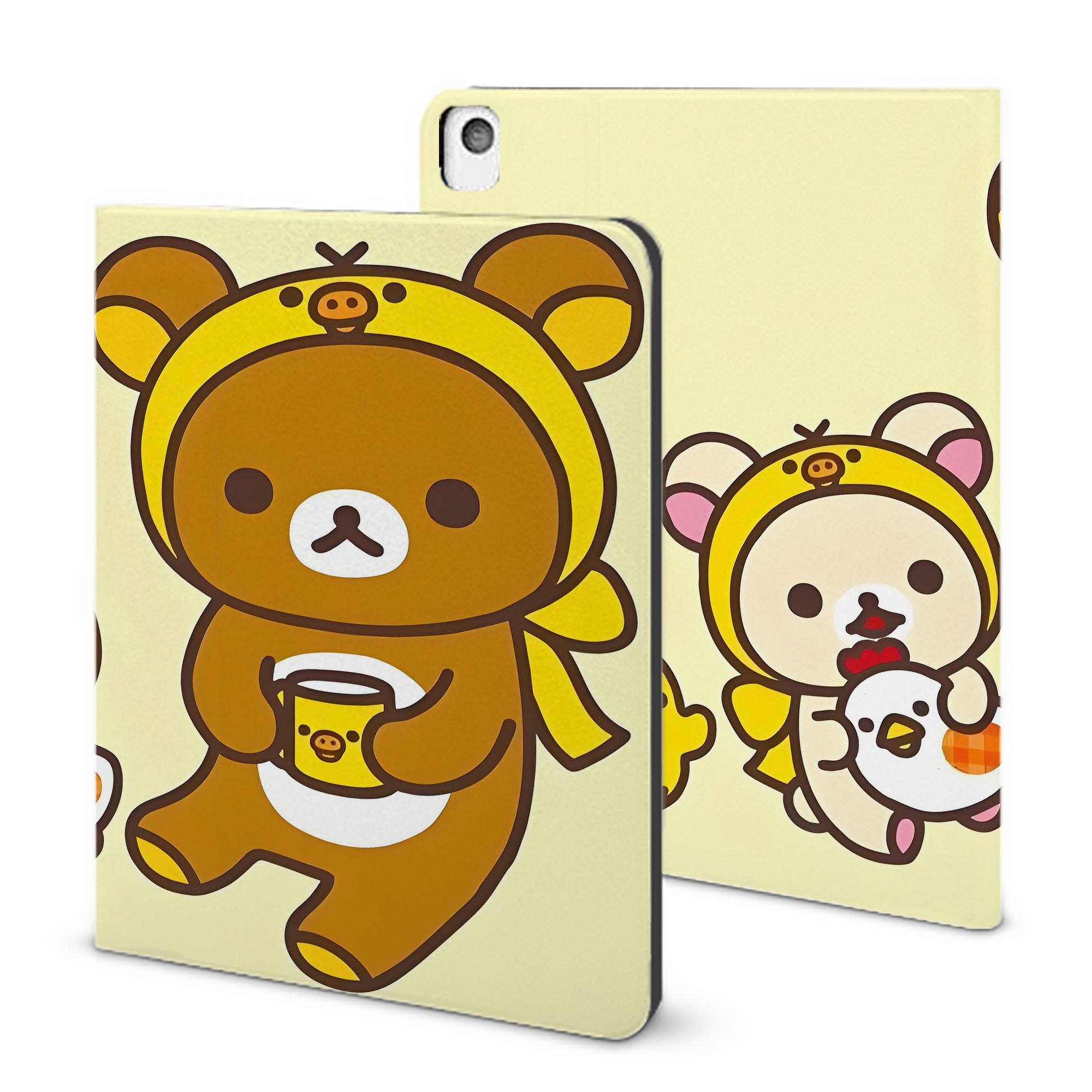 （画像用） リラックマ リラックマ キイロイトリ Rilakkuma Korilakkuma Kiiroitori IPadケース ペンホルダー付き ブックスタイルデザイン